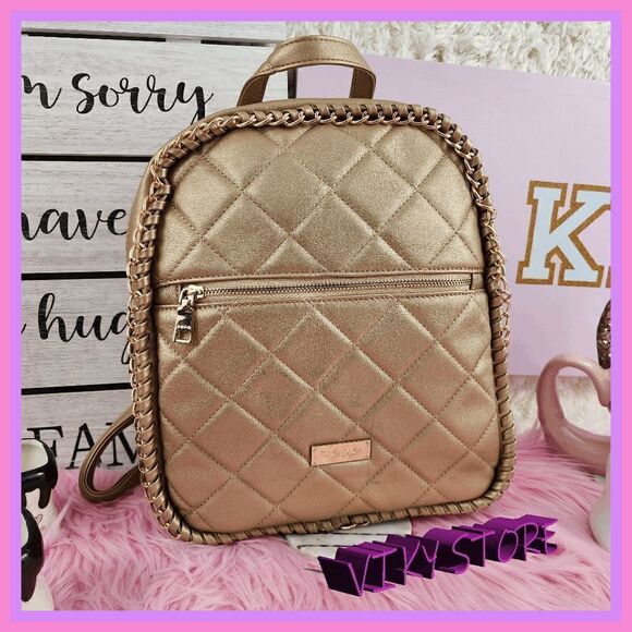 NWT {BEBE} Girls Gold Quilted Backpack: Stylish Adventure Companion! NWT - Picture 1 of 5